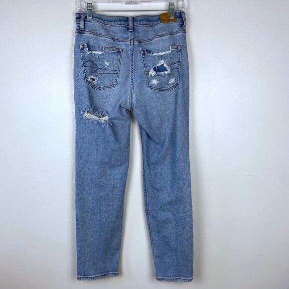 American Eagle Mom Jeans Distressed Medium Wash High Rise Stretch Size 4 Regular - Picture 7 of 13